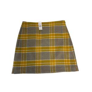 LOFT Gold & Gray Check Wool Blend Mini Skirt Women’s Size 8 NWT $70
